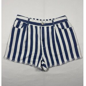 Nautical Coastal Gilli Striped Denim Shorts Womens Medium Blue White